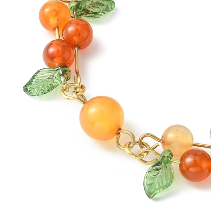 Fruit Autumn Theme Natural Carnelian Beaded Bracelets, 304 Stainless Steel Bracelet for Women