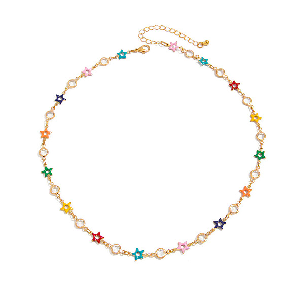 Ожерелья из цветной цепочки со звездообразными звеньями из сплава эмали и хрустальных страз для мужчин