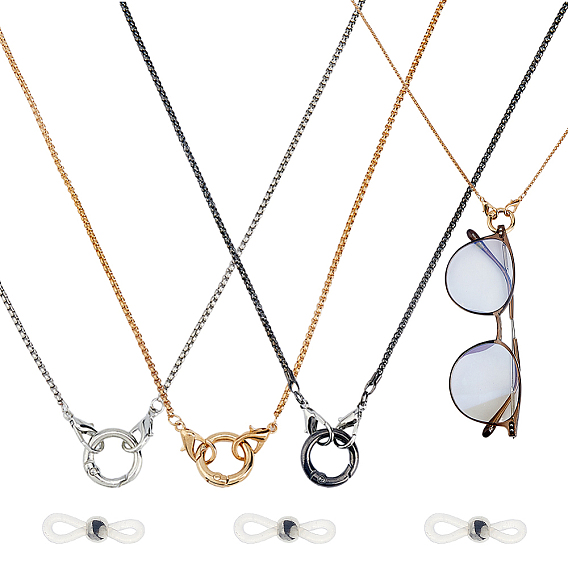 3Pcs 3 Colors Iron Eyeglass Chains, with Rubber Loops End