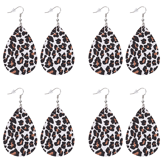 4 серьги-капли из искусственной кожи с леопардовым принтом, платина