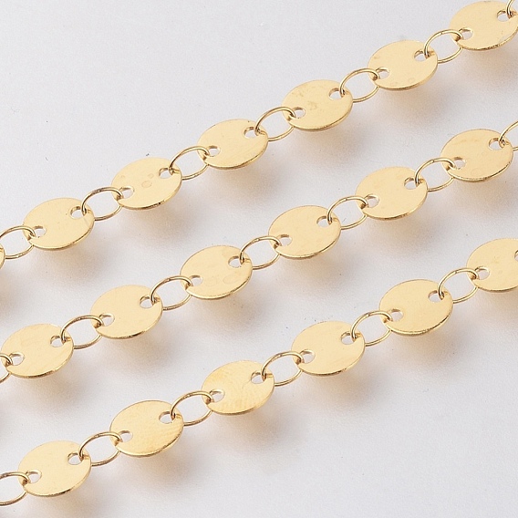 Ion Plating(IP) 304 Stainless Steel Links Chains, Flat Round, Soldered, with Spool