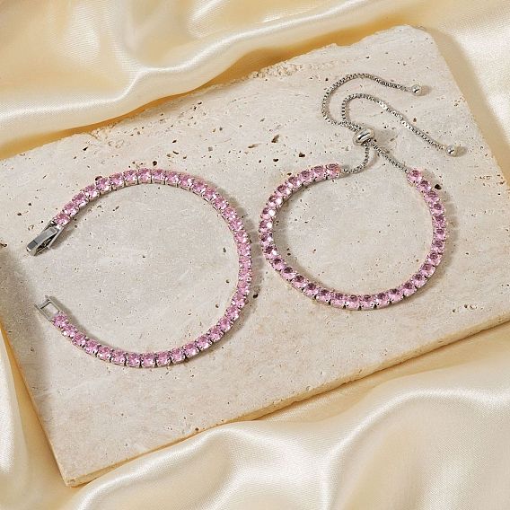 2шт 2 стиль комплект браслетов-цепочек из кубического циркония, регулируемые латунные слайдеры для парных браслетов