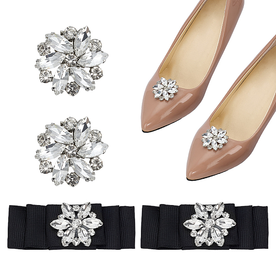 4 шт. 2 стили цветок бант железный кристалл стразы пряжка для обуви клипсы