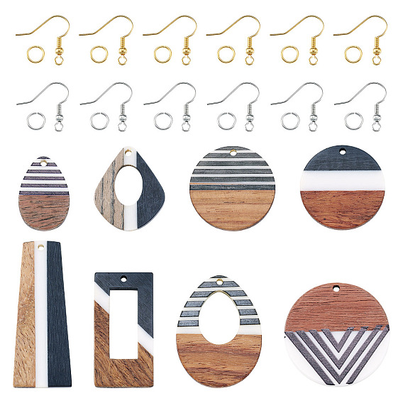 Набор для изготовления сережек своими руками, включая подвески из вощеной смолы и орехового дерева, медные крючки и кольца для сережек