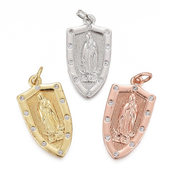 Латунные микропаве прозрачные подвески с фианитом, леди гваделупской чары, с прыжковых колец, долговечный, для религии, щит с девой марии