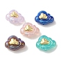 Resin Cartoon Cloud Beads, with Golden Plated Alloy Smiling Face