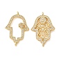 Brass Micro Pave Clear Cubic Zirconia Connector Charms, Hamsa Hand Links, Rack Plating, Long-Lasting Plated, Cadmium Free & Lead Free