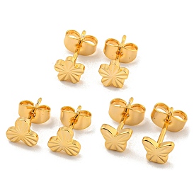 Butterfly/Clover/Flower Brass Stud Earrings for Women, Real 18K Gold Plated
