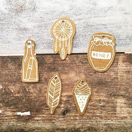 Бумажные подарочные бирки в богемном стиле, пеньковой мозга, Перу, мороженое/плетеная сетка/паутина с перьями/бутылками/усами/листьями