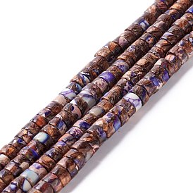 Assembled Synthetic Bronzite and Imperial Jasper Beads Strands, Dyed, Heishi Beads, Flat Round/Disc