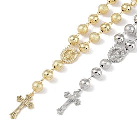 Ожерелья с подвесками из латуни с прозрачным кубическим цирконием и микропаве, четки ожерелья из бисера, крестик