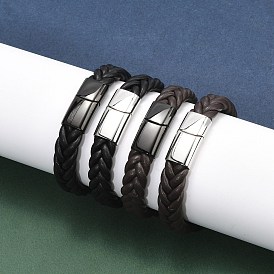 Ion Plating(IP) Braided Microfiber Leather Cord Bracelets for Men, with 316 Surgical Stainless Steel Polished Buckle