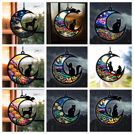 Moon with Cat/Dog Window Suncatchers, Wall Art Window Hanging Memorial Pendant Decoration