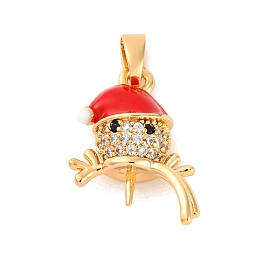 Brass Micro Pave Cubic Zirconia Pendan Bails, with Enamel, Snowman