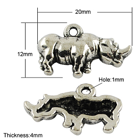 Tibetan Style Pendants, Cadmium Free & Lead Free, Rhinoceros Shape, 12x20x4mm, Hole: 1mm