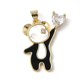 Подвески в форме ракушек из латуни с микропаве и кубическим цирконием, cmолой, медведь, без свинца и без кадмия, долговечный, реальный 18 k позолоченный, стойки покрытие