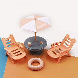 Plastic Beach Chair & Umbrella Mini Model, Micro Landscape Dollhouse Accessories, Pretending Prop Decorations