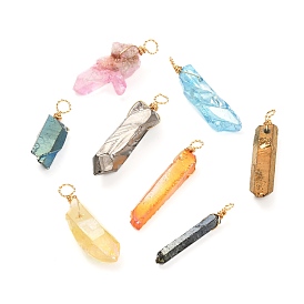 Electroplated Natural Quartz Crystal Pendants, with Real 18K Gold Plated Copper Findings, Nuggets