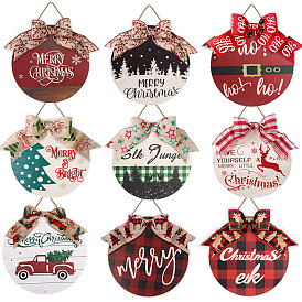 Wooden Christmas hanging sign round interior decoration pendant Christmas decoration door sign bow