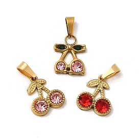 304 из нержавеющей стали горный хрусталь подвески, черри прелести, с 201 защелкой из нержавеющей стали на поручнях, ионное покрытие (ip), реальный 18 k позолоченный