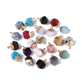 Natural & Synthetic Gemstone Pendants, Polygon Charms, with Golden Tone Brass Loops