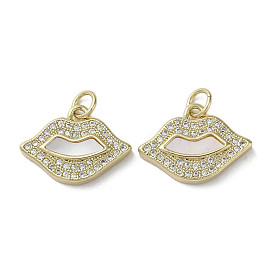 Brass Micro Pave Cubic Zirconia Pendants, with Shell, Lip
