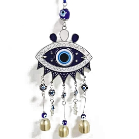 Evil Eye Theme Charm Hanging Ornaments, Alloy Wind Chimes, for Home Outdoor Decorations