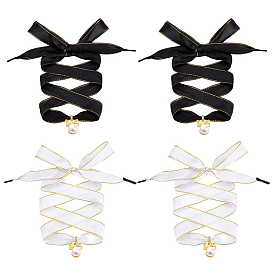 4Pcs 2 Styles Polyester Shoelaces, with Alloy Rhinestone Pendants