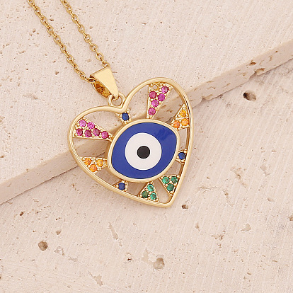 Charming Heart Eye Necklace with Colorful Zirconia on Copper Collarbone Chain - N927