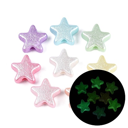 Luminous Opaque Acrylic Beads, Star, Glow in the Dark, Textured