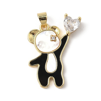 Подвески в форме ракушек из латуни с микропаве и кубическим цирконием, cmолой, медведь, без свинца и без кадмия, долговечный, реальный 18 k позолоченный, стойки покрытие