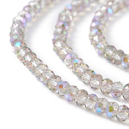 Transparent Electroplate Glass Beads Strands, Faceted, Rondelle, Half Rainbow Plated