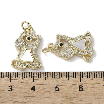Brass Micro Pave Cubic Zirconia Pendants, with Shell, Real 18K Gold Plated