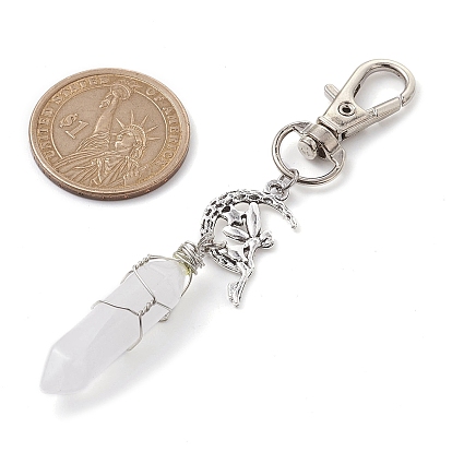 Pointed Gemstone Pendant Decorations, with Alloy Pendants and Swivel Lobster Claw Clasps, Fairy and Bullet