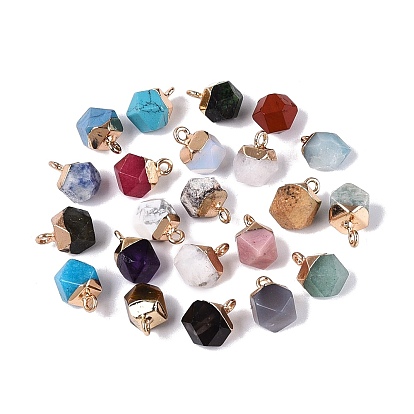 Natural & Synthetic Gemstone Pendants, Polygon Charms, with Golden Tone Brass Loops