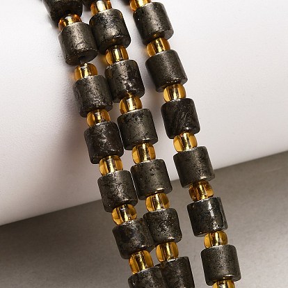 Нити из бусин из натурального золотого пирита/золотого пирита, колонка, с бисером