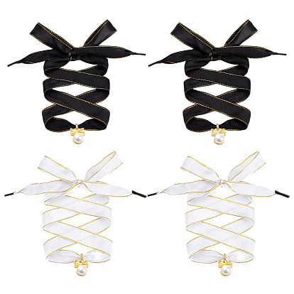 4Pcs 2 Styles Polyester Shoelaces, with Alloy Rhinestone Pendants