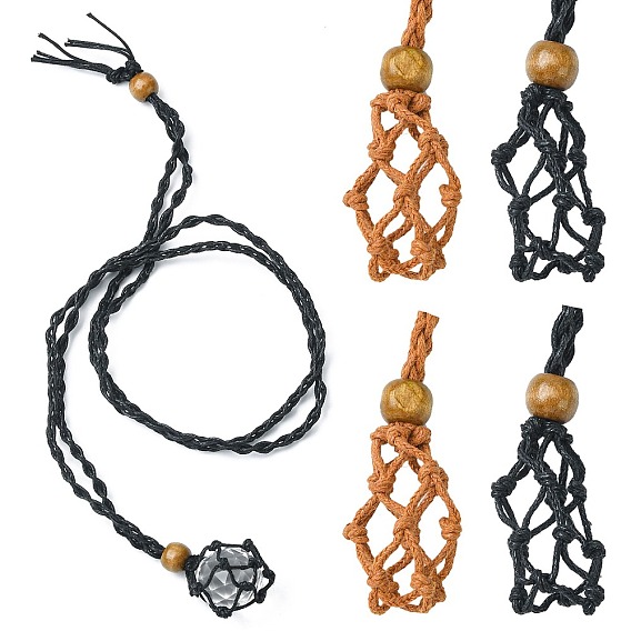 4шт 2 цветной плетеный шнур из восковой веревки макраме мешочек изготовление ожерелья, регулируемые деревянные бусины сменные каменные ожерелья