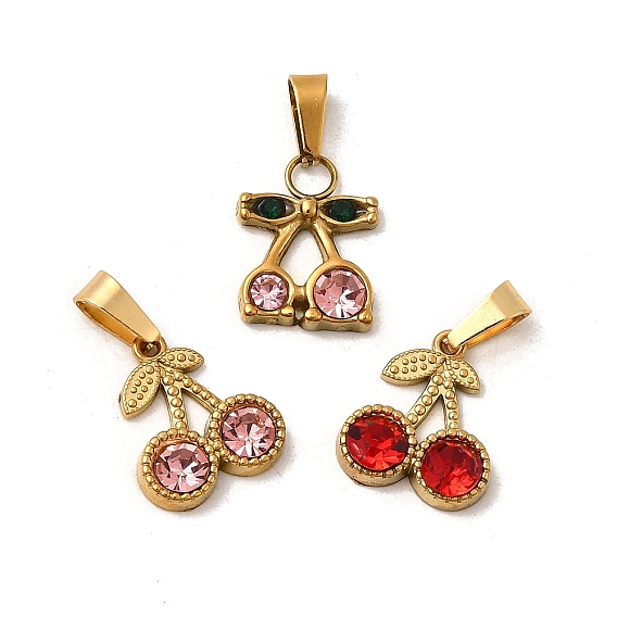 304 из нержавеющей стали горный хрусталь подвески, черри прелести, с 201 защелкой из нержавеющей стали на поручнях, ионное покрытие (ip), реальный 18 k позолоченный