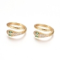 Brass Micro Pave Cubic Zirconia Cuff Rings, Open Rings, Long-Lasting Plated, Snake, Green & Clear