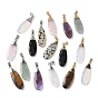Natural & Synthetic Gemstone Pendants, Faceted Teardrop Charms, with Brass Finding