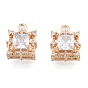 Brass Micro Pave Clear Cubic Zirconia Charms, Cadmium Free & Nickel Free & Lead Free, Square