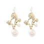 Natural Pearl Dangle Stud Earrings, Brass Earrings with 925 Sterling Silver Pins