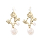 Natural Pearl Dangle Stud Earrings, Brass Earrings with 925 Sterling Silver Pins