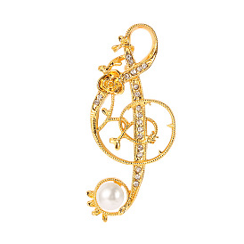 Alliage d'or broches en strass, épingles de notes de musique, avec une perle d'imitation en plastique