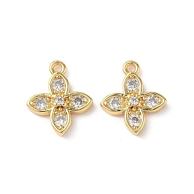 Brass Micro Pave Clear Cubic Zirconia Charms, Clover Charm, Nickel Free