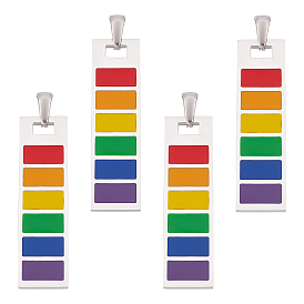 4Pcs Stainless Steel Pendants, with Enamel, Stainless Steel Color, Rectangle