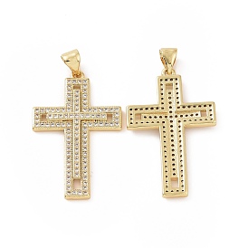 Brass Micro Pave Cubic Zirconia Pendants, Religion Cross Charm