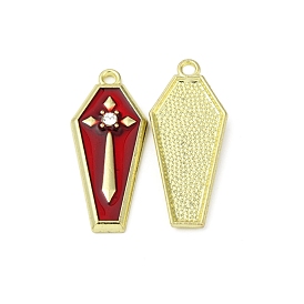 Zinc Alloy Enamel Pendants, with Rhinestone, Coffin with Cross