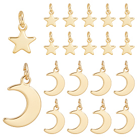 60шт 2 стили 304 подвески из нержавеющей стали, с прыжковых колец, очарование звезды и луны